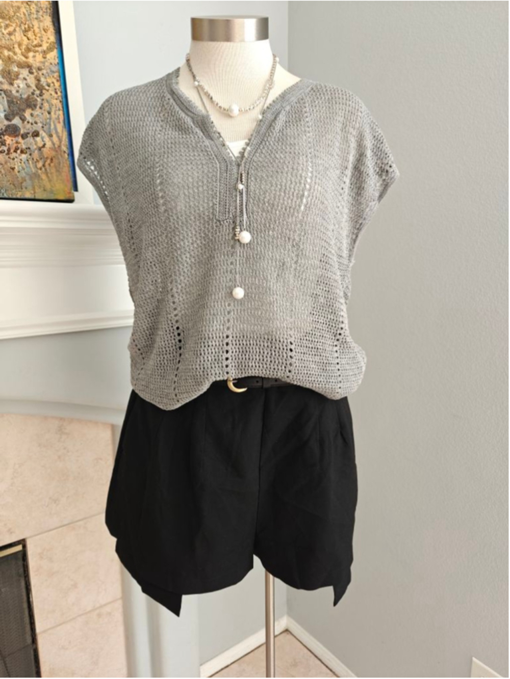 Women's Gray Knit Short Sleeve Top